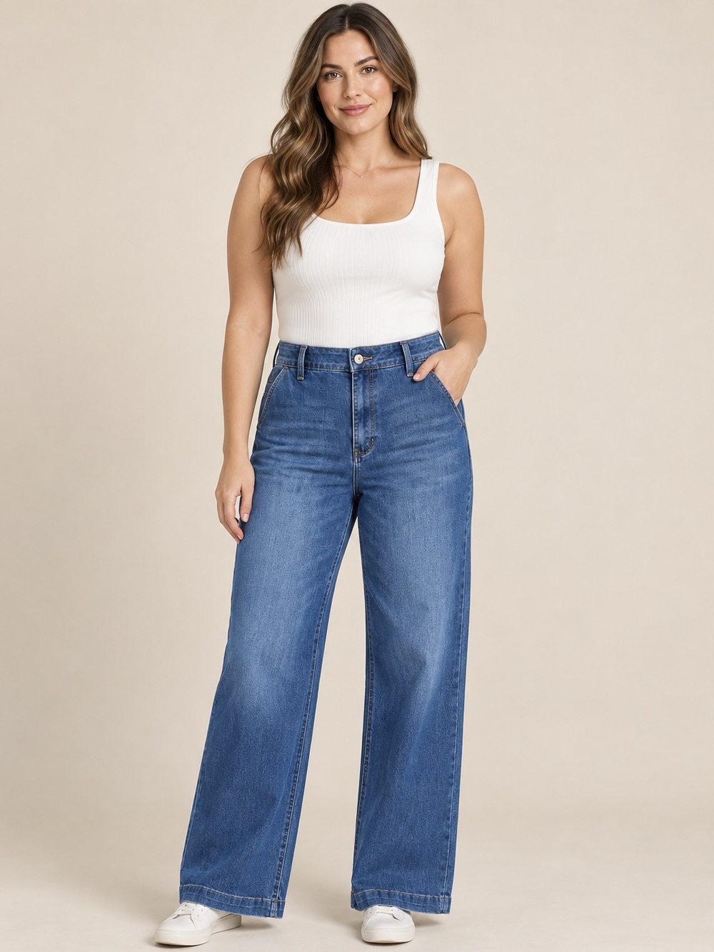 KanCan Celine High Rise Wide Leg Jeans Size 11/29 Medium Wash Frayed